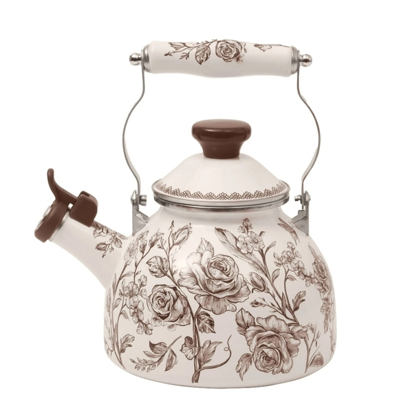 ❤️ 2025 The Pioneer Woman Agatha Brown and Cream Floral Tea Kettle - Picture 1 of 4